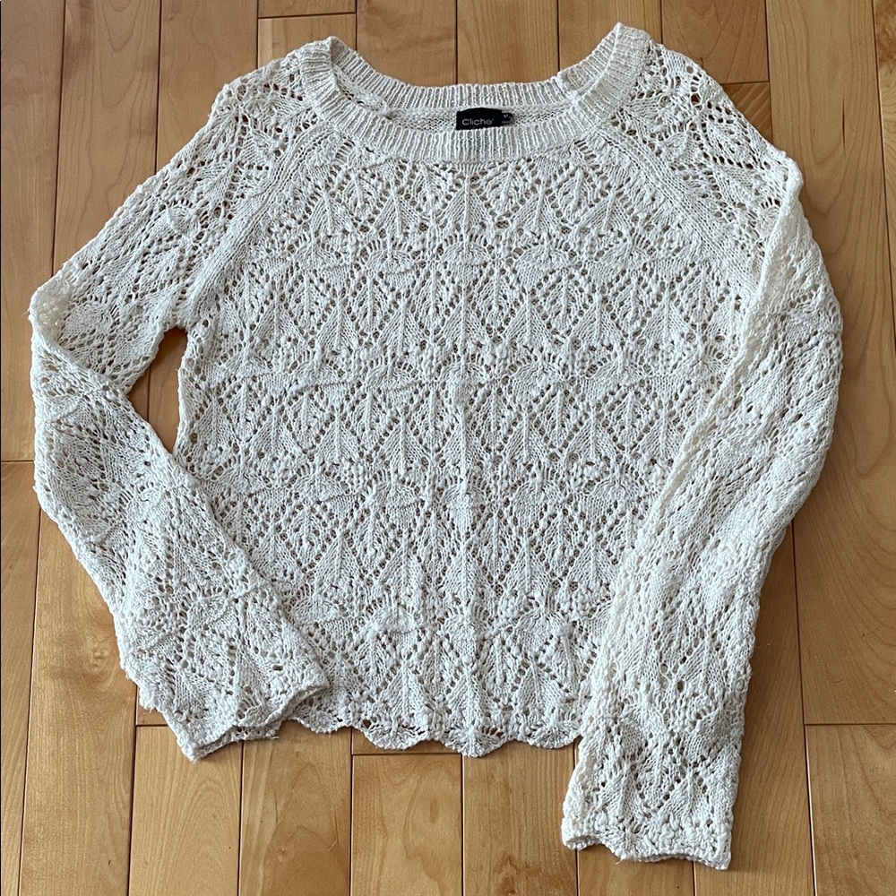 M.  Women's  Lovely Cream Lace Knit Sweater